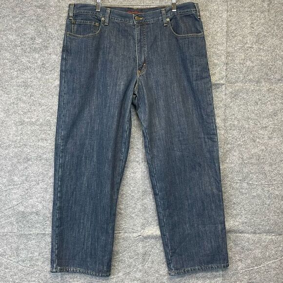 EDDIE BAUER Flannel Lined Jeans Men's Size 40X30 Blue Straight Leg Relaxed Fit - Picture 1 of 16